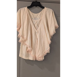Women's SENECA RISING Beige & Pink Ruffled Blouse, Size 1 women's size small